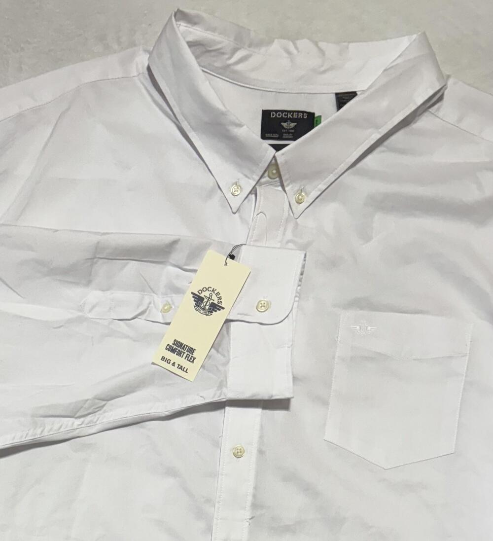 Dockers Shirt Mens 5XL White Long Sleeve Button Down Comfort Flex Big & Tall